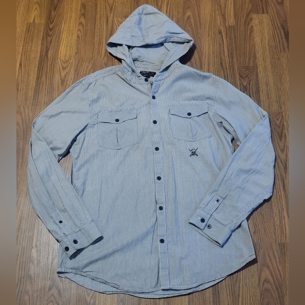 O’Neill Maverick Series Men’s XL Hooded Button-Down Shirt Santa Cruz Striped C72